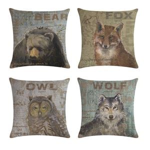 Catzon 4 Pcs Wildlife Animals Throw Pillow Covers Linen Pillowcase for Couch