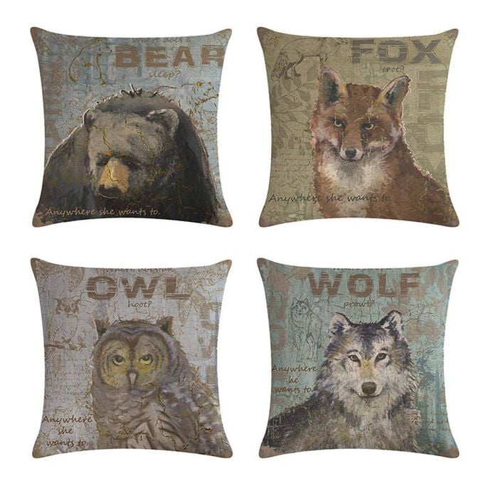 Catzon 4 Pcs Wildlife Animals Throw Pillow Covers Linen Pillowcase for Couch
