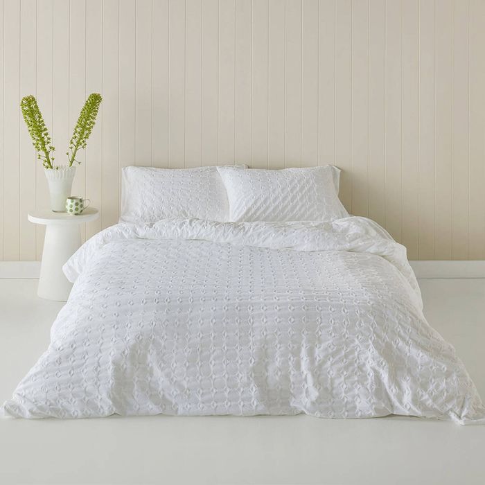 Kas Australia Jumbo Waffle Quilt Cover Set Cotton White Queen