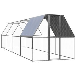 vidaXL Outdoor Chicken Cage 2x8x2 m Galvanised Steel Animal Hen House Chicken Coop