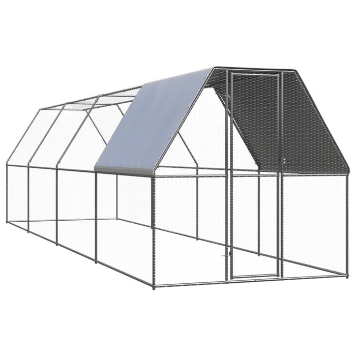 vidaXL Outdoor Chicken Cage 2x8x2 m Galvanised Steel Animal Hen House Chicken Coop