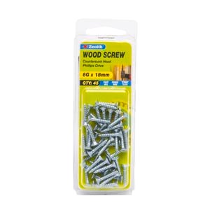 Zenith 6G x 18mm Zinc Plated Wood Screw - 45 Pack