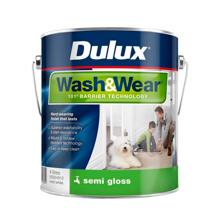 Dulux Interior Paint Wash&Wear Semi Gloss Vivid White - 4L