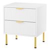 Levede Bedside Table 2 Drawers Fluted Glossy Nightstand Bedroom White