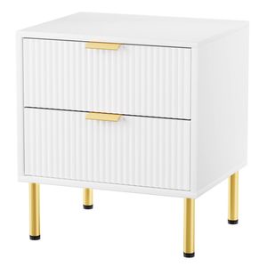 Levede Bedside Table 2 Drawers Fluted Glossy Nightstand Bedroom White