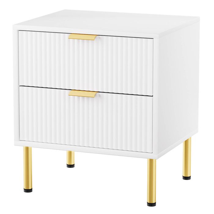 Levede Bedside Table 2 Drawers Fluted Glossy Nightstand Bedroom White
