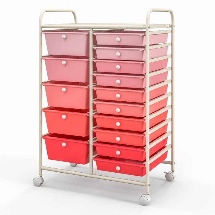 Costway Scrapbook Paper Storage Box Mobile Drawer Cart Home Kitchen Pink