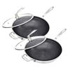 SOGA 2X Stainless Steel Non-Stick Wok with Glass Lid 34cm Helper Handle