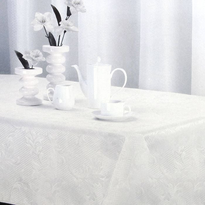 Bella House & Garden Leaves Off White Luxury Jacquard Tablecloth 145 x 225 cm