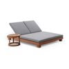 Santorini Double Sun Lounge In Sunbrella W/ Round Side Table Teak Look & Cast Slate Cushions