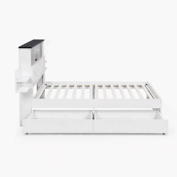 Artiss Single Platform Bed Frame with Drawer Charging Station Led Light White