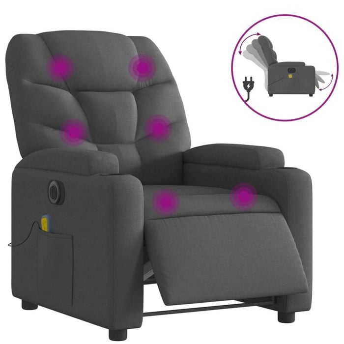 vidaXL Electric Massage Recliner Chair Armchair Single Sofa Dark Grey Fabric
