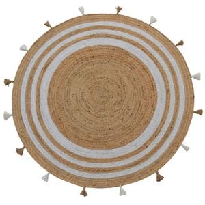 Striped Natural Ivory Jute Rug-Goa 1134-100X100cm