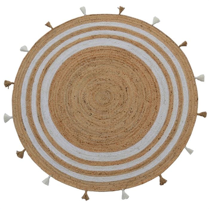 Striped Natural Ivory Jute Rug-Goa 1134-100X100cm