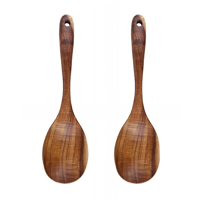 Anygleam 2pcs Brown Wooden Spoon Ladle – Kitchen Tableware