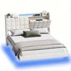 Advwin Queen Floating Bed Frame with LED Lights and Storage Headboard Dark Biege