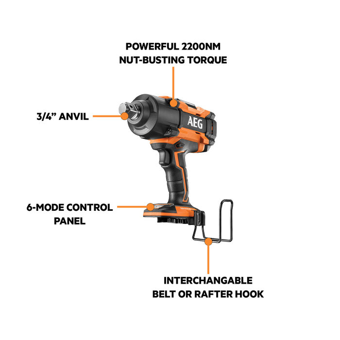 AEG 18V FUSION 6-Mode ¾” High Torque Impact Wrench Skin Only