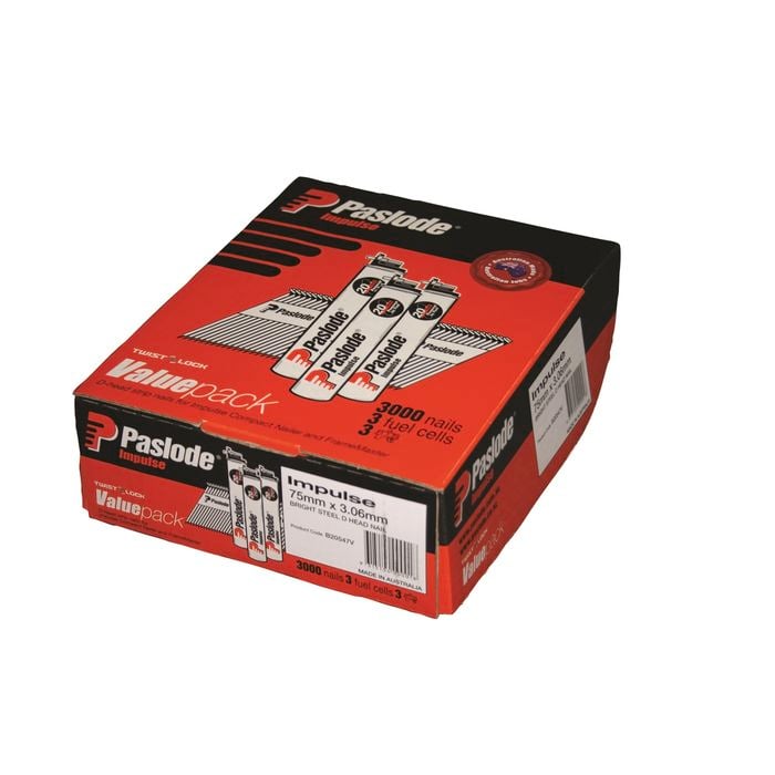 Paslode 75 x 3.06mm Bright D Head Impulse Nail - 3000 Pack