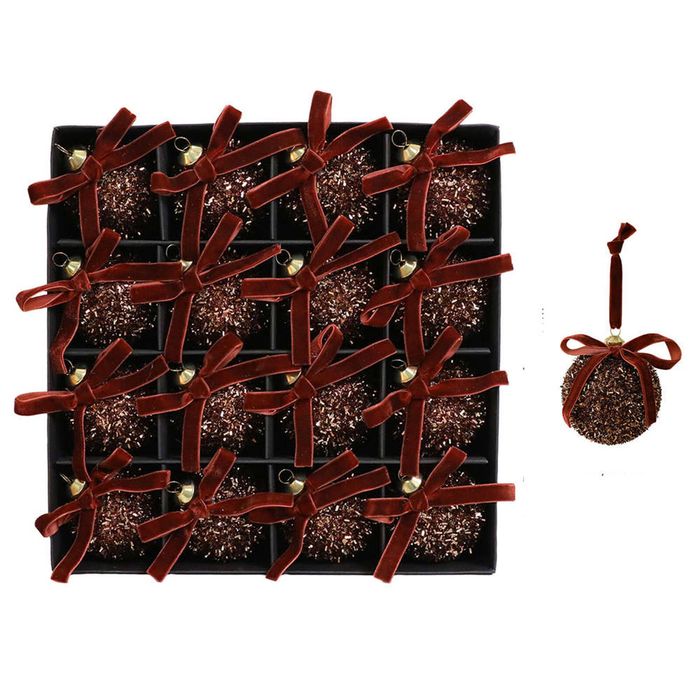 Catzon 16 Pcs Shiny Christmas Ball Ornaments 6CM with Bow for Holiday Wedding Decor-Coffee