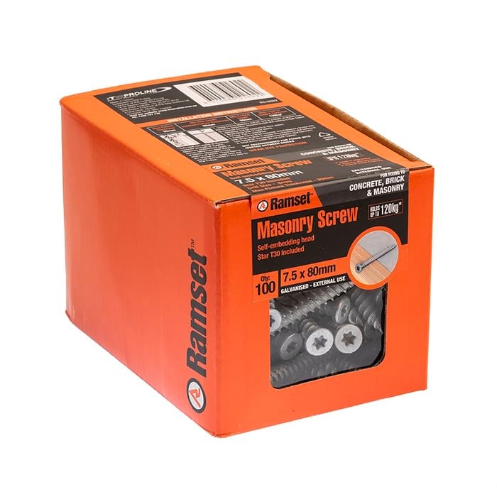 Ramset 7.5 x 80mm Galvanised Masonry Anchor Screw - 100 Box