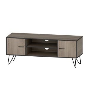 Foret Tv Cabinet Stand Entertainment Unit Storage Shelf Metal 110cm Wooden Oak