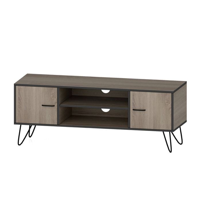 Foret Tv Cabinet Stand Entertainment Unit Storage Shelf Metal 110cm Wooden Oak