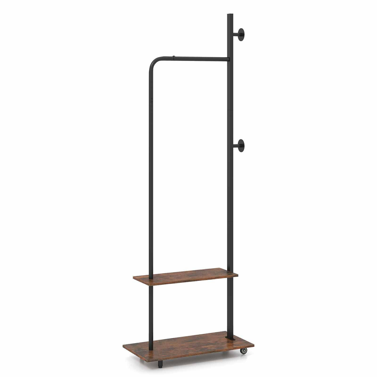 Costway Clothes Rack Coat Hall Tree Wheels Rod Hooks Shelves Metal ...