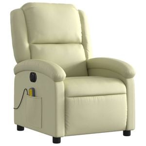 vidaXL Electric Massage Recliner Chair Armchair Single Sofa Cream Real Leather