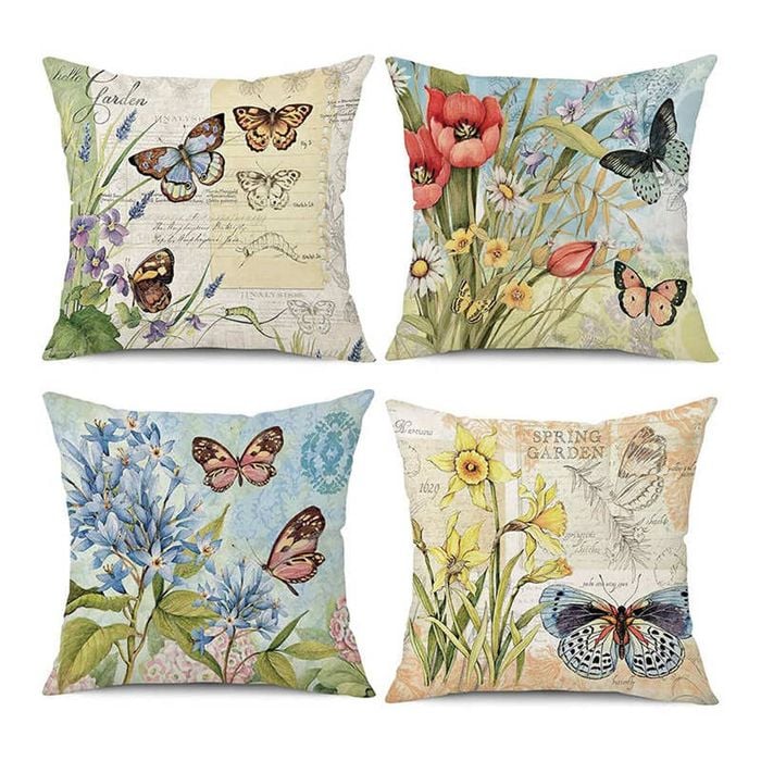 Catzon 4 Pcs Linen Throw Pillow Covers Watercolor Flower for Bed Sofa Decor 50X50cm