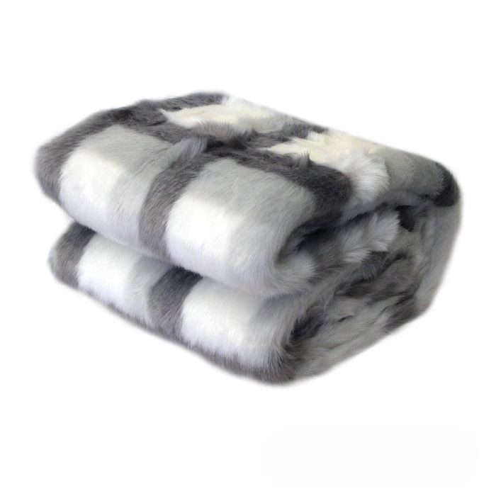 Riley Modern Pattern Faux Fur Throw Rug 127 x 152 cm Grey Gingham