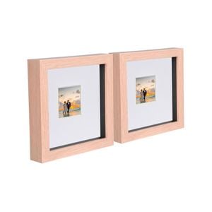 Nicola Spring 6" X 6" Light Wood 3d Box Photo Frames - 2" X 2" Mount - Pack Of 2