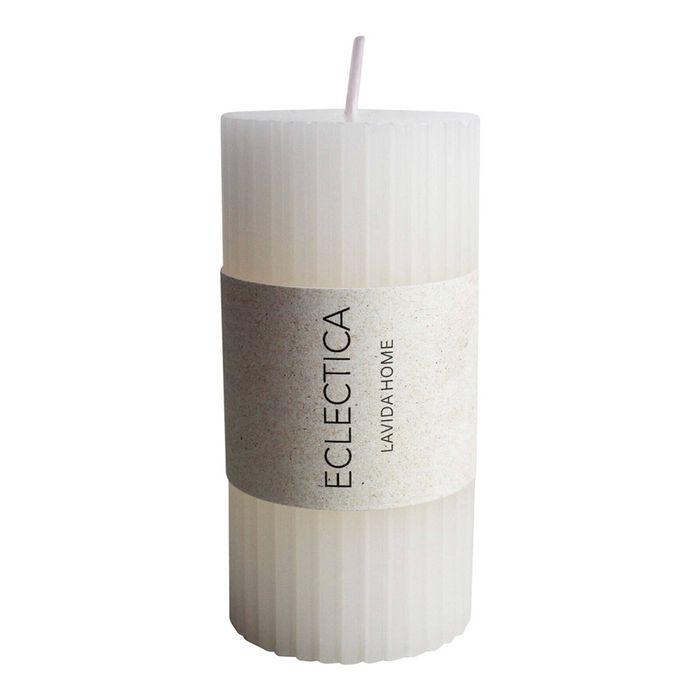 Ribbed Scented Elegant 10cm Pillar Wax Candle Home Room Fragrance Decor White
