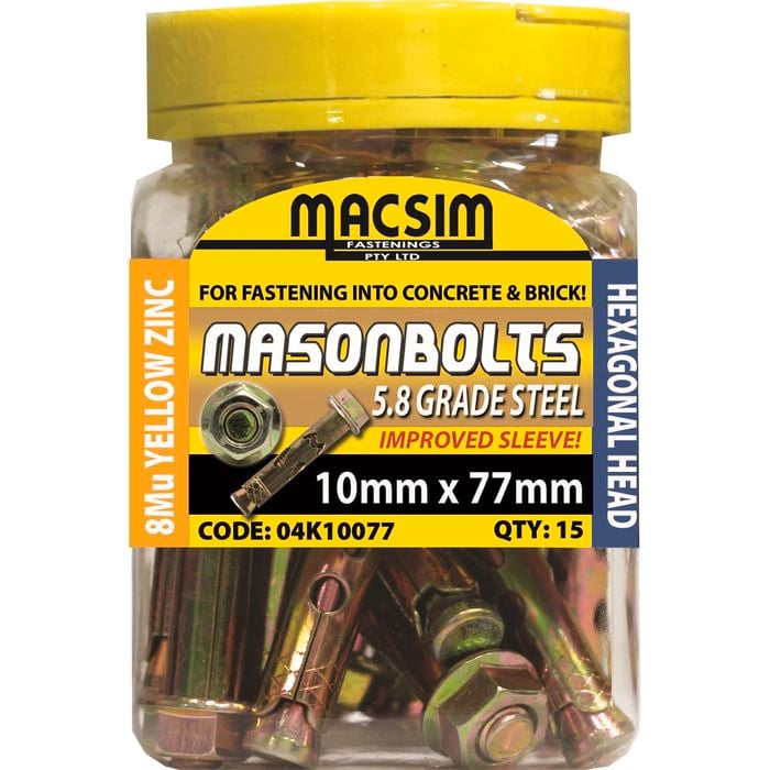 Macsim Fastenings 10 x 77mm Zinc Sleeve Anchors - 15 Pack