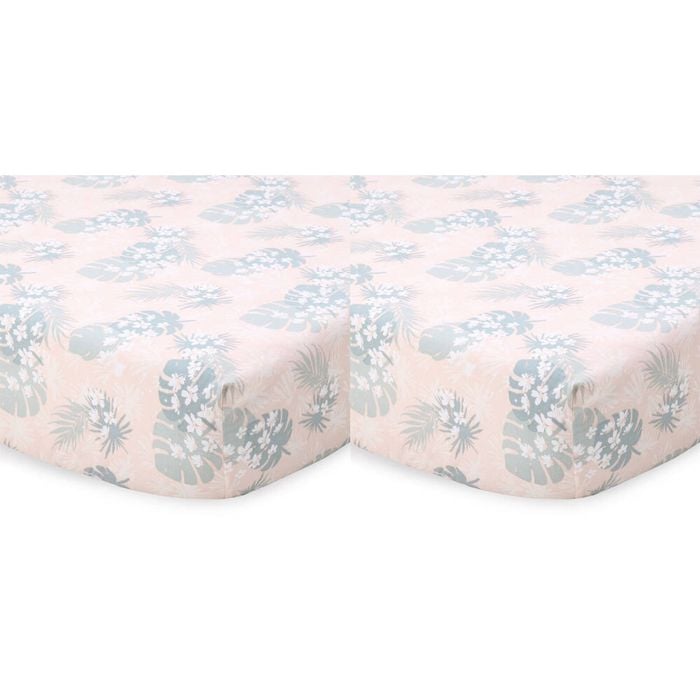 2x Little Haven Baby/Infant Cotton Fitted Cot Sheet/Cover Botanical Leaf 135cm