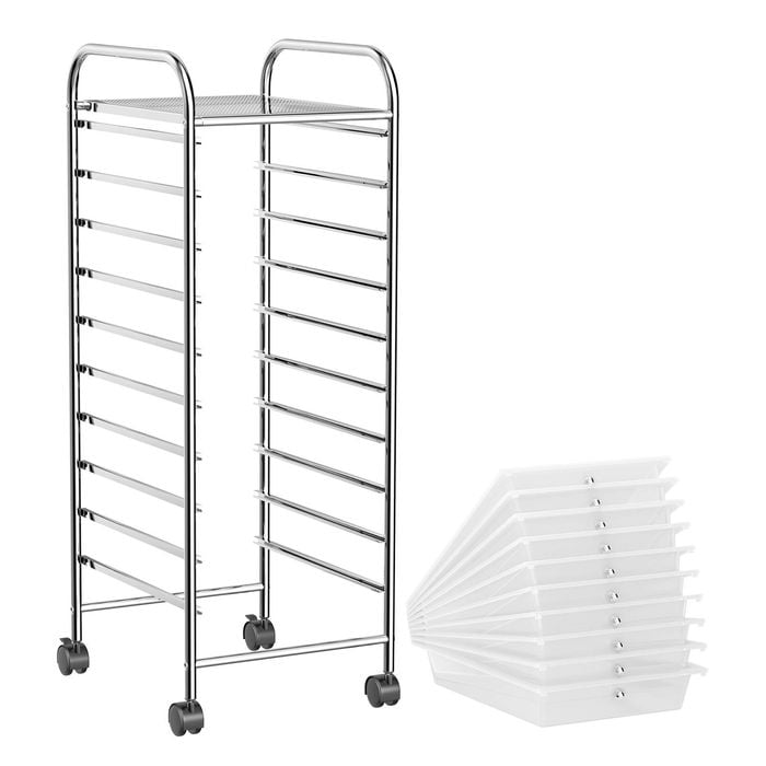 Costway 10 Drawers Electroplated Rolling Storage Trolley Cart White