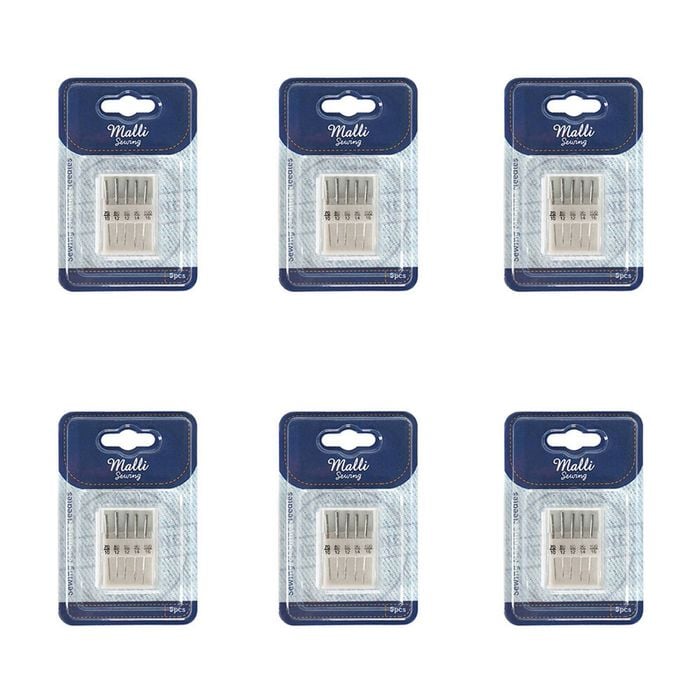 6x 5pc Malli Sewing Steel/plastic Sewing Machine Needles Silver Assorted Sizes