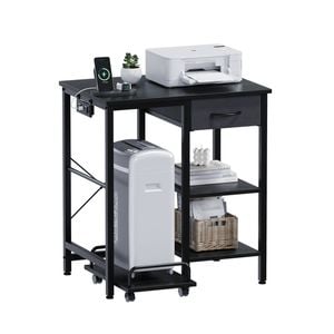 Advwin Printer Stand With Pull Out Shredder Shelf & Charging Station Black