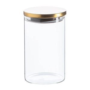 Argon Tableware Glass Storage Jar - Gold Lid - 1l - Modern Round Scandi Organisation Container Glass Jar