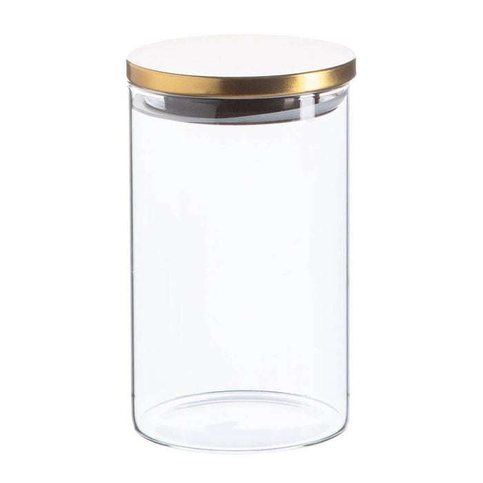 Argon Tableware Glass Storage Jar - Gold Lid - 1l - Modern Round Scandi Organisation Container Glass Jar