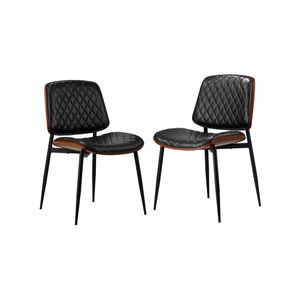 Oikiture 2x Dining Chairs Retro Faux Leather Black