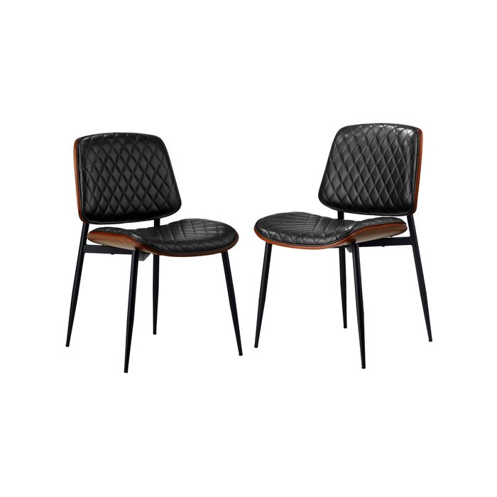 Oikiture 2x Dining Chairs Retro Faux Leather Black