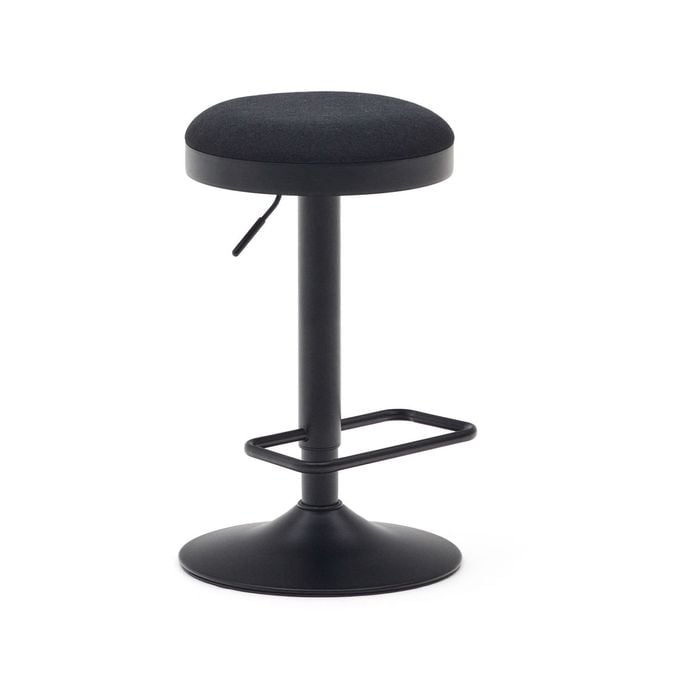 Zaib stool in black chenille and matt black steel height 58-80 cm