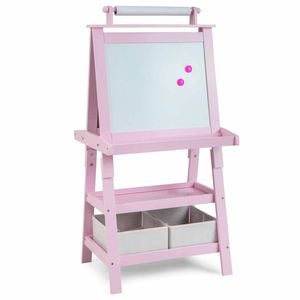 Costway Kids Art Easel Set White Chalk Board Stand With Paper Pink