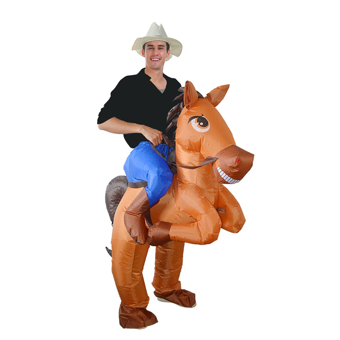 Adult Inflatable Horse Costume Party Brown Halloween w/ Hat & Fan - Brown