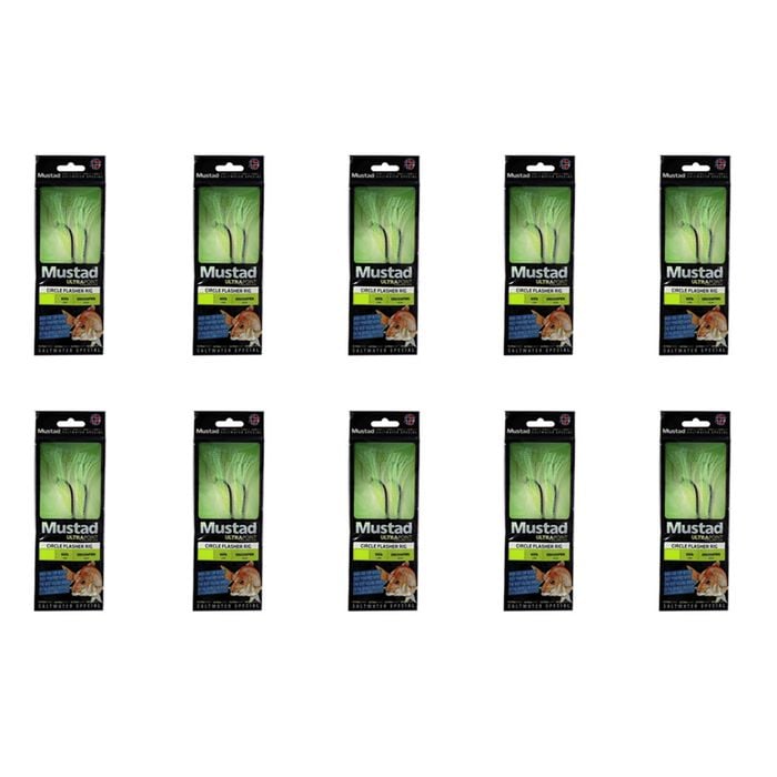 10x Mustad Ultrapoint Circle Flasher Rig Twin Hook Green Chartreuse - Size 3/0