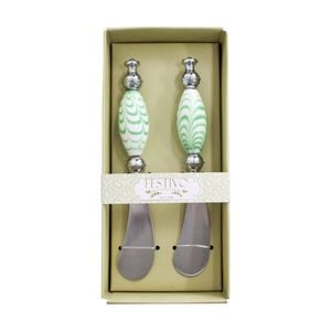 2PK Metal 18cm Juniper Garden Butter/Cheese Spreader Knife Cutlery Set Green