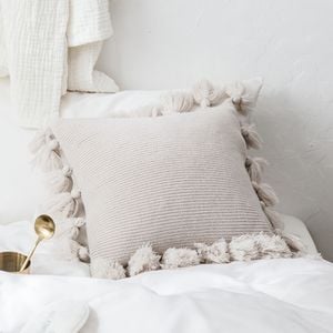 CottonMore Soft Acrylic Knitted Tassel Square Cushion Cover Beige 45x45cm