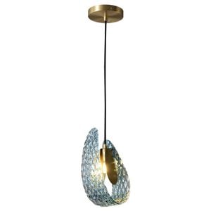 LumenSphere Aquaflow Single-Light Chandelier - Brass Finish, Aqua Glass, Brass Frame, G9 Base