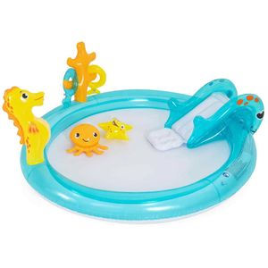 Costway Kid Water Park Marine Life Spray Pool Slide Seahorse Sprinkle-Blue