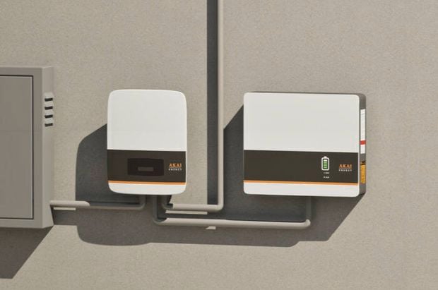 Akai solar system on an exterior house wall